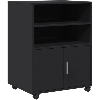 Image of vidaXL Rolling Cabinet File Storage Black Engineered Wood Swivel Wheels Ample Space 60x48x81 cm Lockable