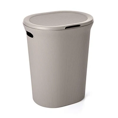 Image of Tatay Baobab Laundry Basket, 40L Capacity, Polypropylene, BPA free, with Lid. Taupe. Measures 41 x 33 50 cm