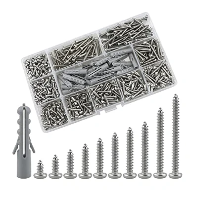 Image of Lemiyoo M3 Pan Head Self Tapping Screws, 630 Pcs Round Phillips Wood Expansion Wall Plug Kit, Stainless Steel Drilling Screw Kit (6/8/10/12/14/16/18/20/25/30mm) (Silver)