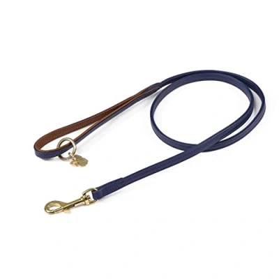 Image of Shires Digby &amp; Fox Padded Leather Dog Lead Navy Blue 1.5cm