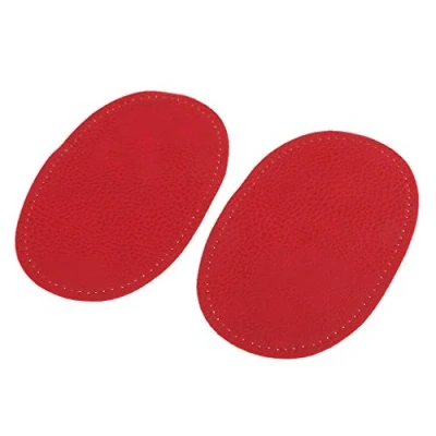 Image of Pair of PU Leather Oval Sew on Elbow Knee Patches Red
