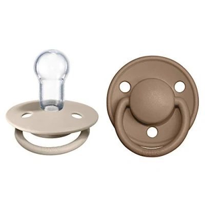 Image of BIBS De Lux Soother 2 Pack, BPA Free Dummy Pacifier, Round Nipple. Silicone, OneSize (0 36 Months), Vanilla/Dark Oak