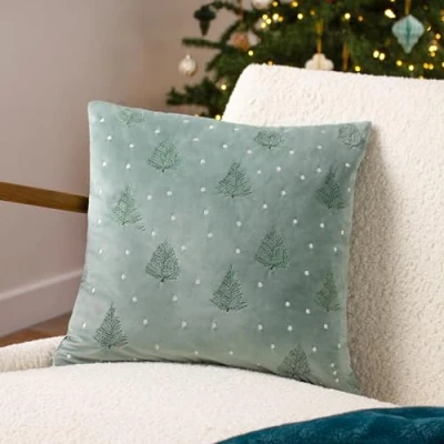 Image of furn. Evergreen Classic Tree Embroidered Filled Cushion Green Size 43 cm x