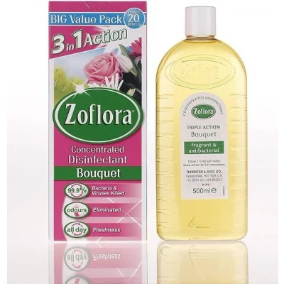Image of Zoflora Bouquet Concentrated Multipurpose Disinfectant Liquid, Antibacterial Multi surface Cleaner, Pet Friendly, Kills 99,9% of Bacteria &amp; Viruses, 1 x 500ml