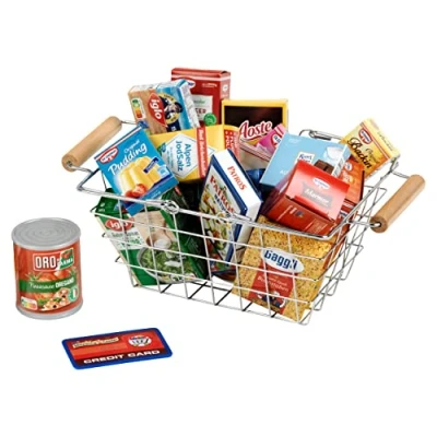 Image of Theo Klein 7201 Metal shopping basket filled with German products I Accessories and tins for the shop Toy children from 3 years