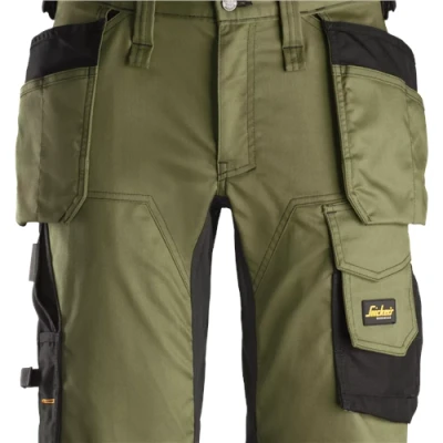 Image of Snickers AllroundWork Stretch Shorts Holster Pockets Khaki Green/Black 52