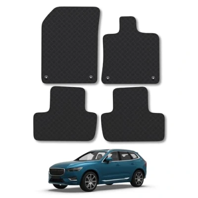 Image of Rubber Car Mats Compatible with Volvo Xc60 [4 Clips] (2017 ) Tailored Fit Floor Set Accessory Black Custom 4 Pieces Clips Anti Slip Backing, Heavy Duty &amp; Waterproof