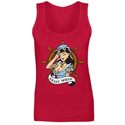 Image of Womens Hello Sailor Girl Tattoo Style Vest Tank Top Red UK 10 (S)