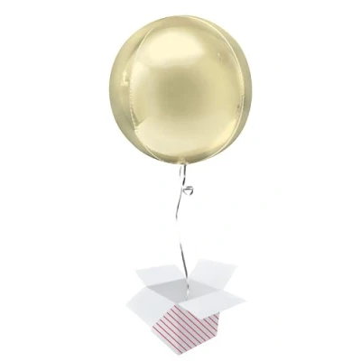 Image of Pastel Yellow Metallic Orbz Foil Helium Balloon Inflated in a Box
