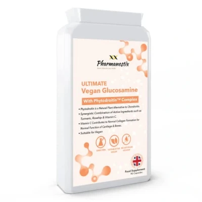 Image of Ultimate Vegan Glucosamine Phytodroitin Complex 90 Capsules Joint Care Supplement Plant Based Chondroitin, Turmeric, Rosehip and Vitamin C to Support Cartilage Bones Made in UK