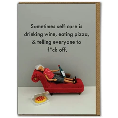 Image of Bold &amp; Bright Funny Birthday Card &#039;Selfcare&#039; Hilariously Cards For Women Cheeky Her Girls Ladies Friends Novelty Humour