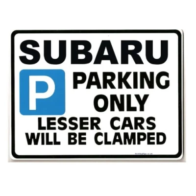 Image of Gift for Subaru owner Car Parking Sign impreza sti legacy 4wd turbo models Size Large 205 x 270mm