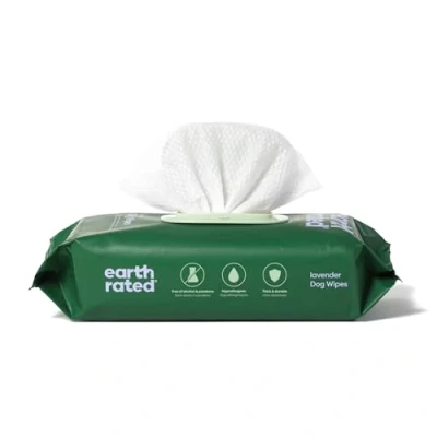 Image of Earth Rated Dog Wipes, Hypoallergenic, Cleaning and Hydrating, for Grooming Paws, Body Bums, Lavender Scented, 100 Count