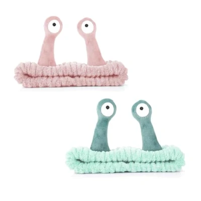Image of 2 Pcs Face Wash Headband,Snail Spa Hair Bands Headband Snail Creative Plush Cute Elastic Headbands Cartoon for Washing Shower Sports Beauty Skincare