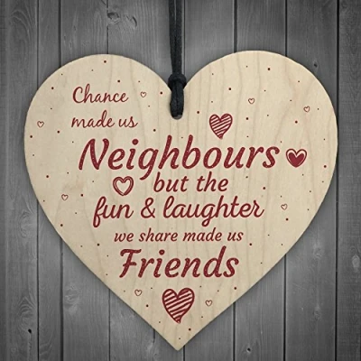 Image of RED OCEAN Chance Made Us Neighbours Wooden Hanging Heart Plaque Sign Friendship Thank You Keepsake Gift