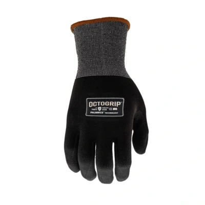 Image of Octogrip 15G Nylon Lycra Nitrile Palm Glove Breathable PW874 (9L), black