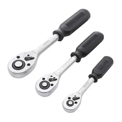Image of TOPWAY TOWAY Ratchet Wrench Set 3PCs 1/2&quot;, 3/8&quot; and 1/4&quot;, 24 Teeth Quick Released Socket Handle, High Grade Chrome Vanadium Steel, Auto Repair Garage Tool 420010