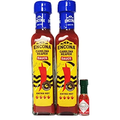Image of Encona Carolina Reaper Chilli Sauce (2x142ml) and Mini Tabasco (3.7ml)