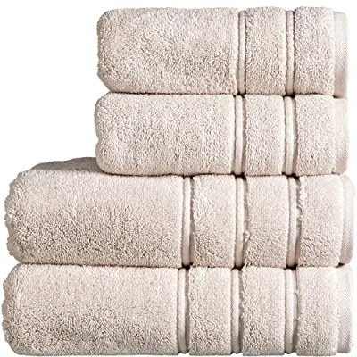 Image of Christy Antalya Large Bath Towels Set of 4 100% Turkish Cotton 600GSM Soft Plush Luxury Towel 2 Hand Quick Dry Pumice Beige