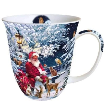 Image of Ambiente Fine Bone China Christmas Mug Santa on a Bench 0.4 Litre
