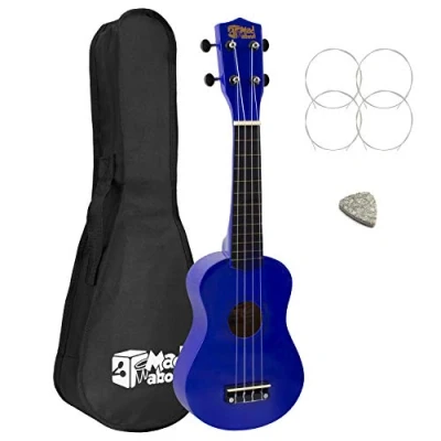 Image of Left Handed Soprano Ukulele for Beginners in Blue with FREE Bag