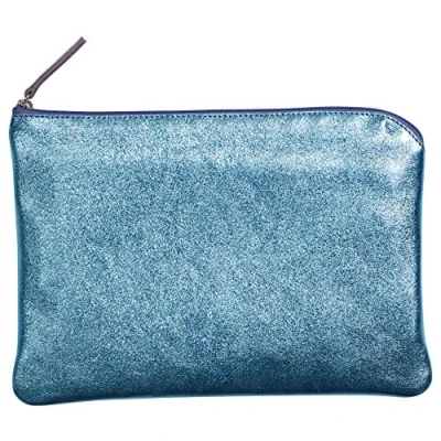 Image of Clairefontaine Ref 410124C Miror Leather Pouch 23 x 16cm, Made From Genuine Lambskin Leather, Suede Look Interior, Metal Zip With Puller Turquoise Colour