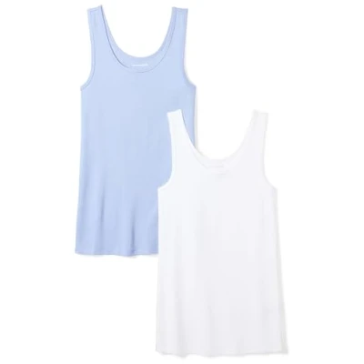 Image of Amazon Essentials Women&#039;s Slim fit Tank, Pack of 2, Purple/White, XS
