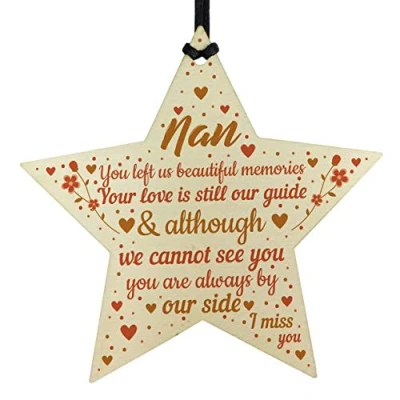 Image of RED OCEAN Nan Memorial Christmas Tree Decorations Wooden Star Remembrance Plaque Keepsake Gift