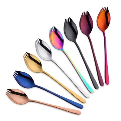 Image of SBOMHS 8 Pieces (3 in 1) Spork Stainless Steel Knife Spoon Fork Set Camping Cutlery Colors