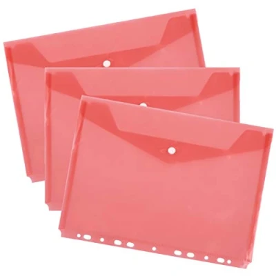 Image of D.RECT Document Folders for Filing with Press Stud and Euro Holes Polypropylene A4 Transparent Red Pack of 10