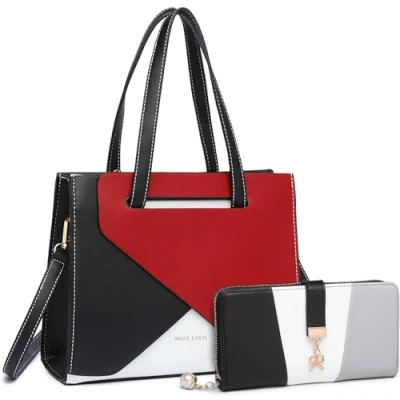 Image of Miss Lulu Fashion Handbag for Women Shoulder Bag With Adjustable Strap Top Handle Color Stitching Design