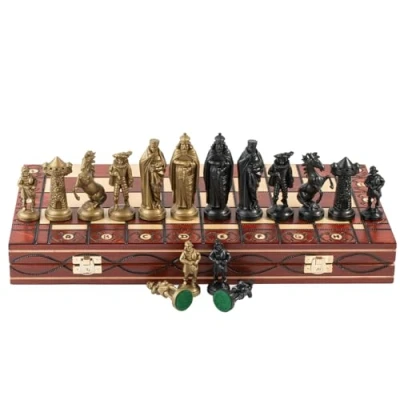 Image of Master of Chess Wooden Set with Pieces 42 cm / 16 in Large Foldable Board Game for Adults and Kids Ornaments Chrome Plated, Weighted Plastic