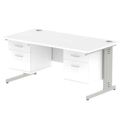 Image of Impulse 1600x800mm Desk White Top Silver Leg + 2 Fixed Peds