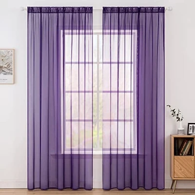 Image of MIULEE 2 Panels Solid Color Sheer Window Curtains Smooth Elegant Voile Panels/Drapes/Treatment for Bedroom Living Room Light Purple 55&quot; Wx102 L, Rod Pocket