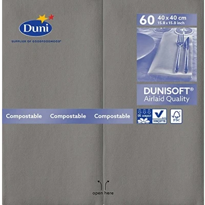 Image of Duni 168393 Dunisoft Large Pre folded Lunch Napkins, (1/8), 40 cm x cm, Granite Grey (Pack of 720)