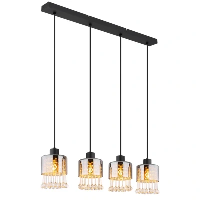 Image of Hendry Bar Pendant Ceiling Light Matt Black Smoke Glass Shade 4x E27