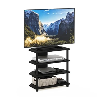 Image of Furinno Turn N Tube Easy Assembly 4 Tier Petite Entertainment Center / TV Stand Unit Desk, Blackwood, Black/Black