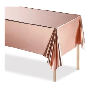 Image of TRIXES Rose Gold Plastic Tablecloth Party Supplies Metallic Table Cover Decorations Hen Accessories Engagement 4.5ft x 9ft