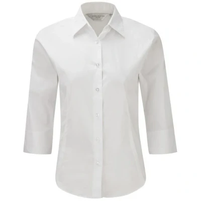 Image of Russell Athletic Collection Ladies/Womens 3/4 Sleeve Easy Care Fitted Shirt (White) Size X Small