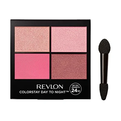 Image of Revlon ColorStay 24 Hour Eyeshadow Quad with Dual Ended Applicator Brush, Longwear, Intense Color Smooth Eye Makeup for Day &amp; Night, Matte Shimmer Finish, Pretty (565) Unisex