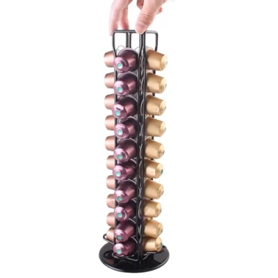 Image of SEVENLINE Coffee Pod Holder Stand Compatible with Nespresso Original Pods Carousel Storage Rack Capsules Organizer for 40 (Black)