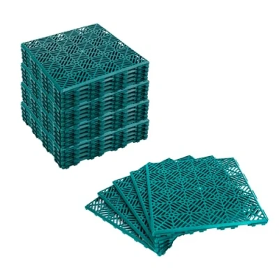 Image of KCT 5 Pack Green Garden Non Slip Interlocking Path Tiles 25 Pieces Total Weatherproof Decking Boards
