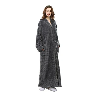 Image of Oksun Womens Plus Size Fleece Dressing Gown Soft Bathrobe Full Length with Zipper