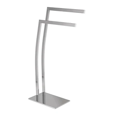 Image of Relaxdays WIMEDO Corner Towel Rack, Size: 80 x 32 20 cm Stainless Steel Free Standing Stand with 2 Rails, Silver