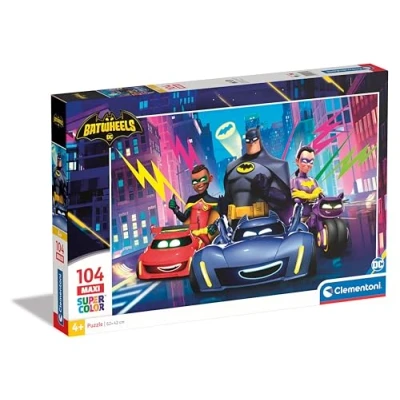 Image of Clementoni Jigsaw Puzzle Batwheels 104 Maxi Pieces Supercolor For Children 4 6 Years, Cartoon, Cars, Gift Boy/Girls, Kids, Made In Italy, 25761