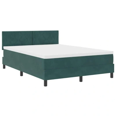 Image of vidaXL Box Spring Bed with Mattress Dark Green 140x190 cm Velvet