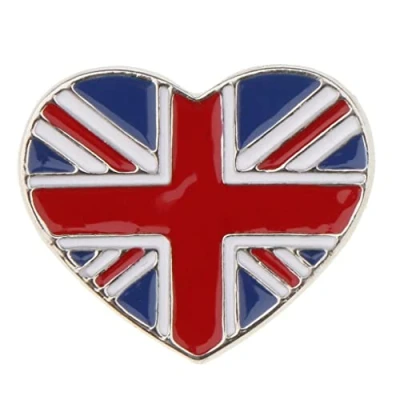 Image of Heart Enamel Union Jack Brooch Pin British National Flag Colored Badge