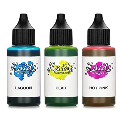 Image of Octopus 3x 30ml Fluids Alcohol Ink Set LAGOON, PEAR, HOT PINK for fluid art, resin art and epoxy