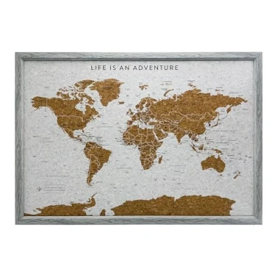 Image of Splosh Travel Map Grey Medium Pin Board with 100 Pins. Wooden Map. Cork Board. World Map, Corkboard Gift,