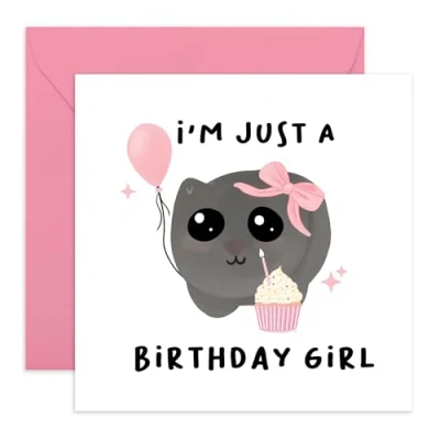 Image of Central 23 Girls Birthday Card Just A Girl Bow Humour Funny Gifts For Girlfriend Best Friend Sister Colleague Comes With Stickers